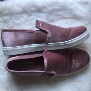 Velvet pink Slip Ons
